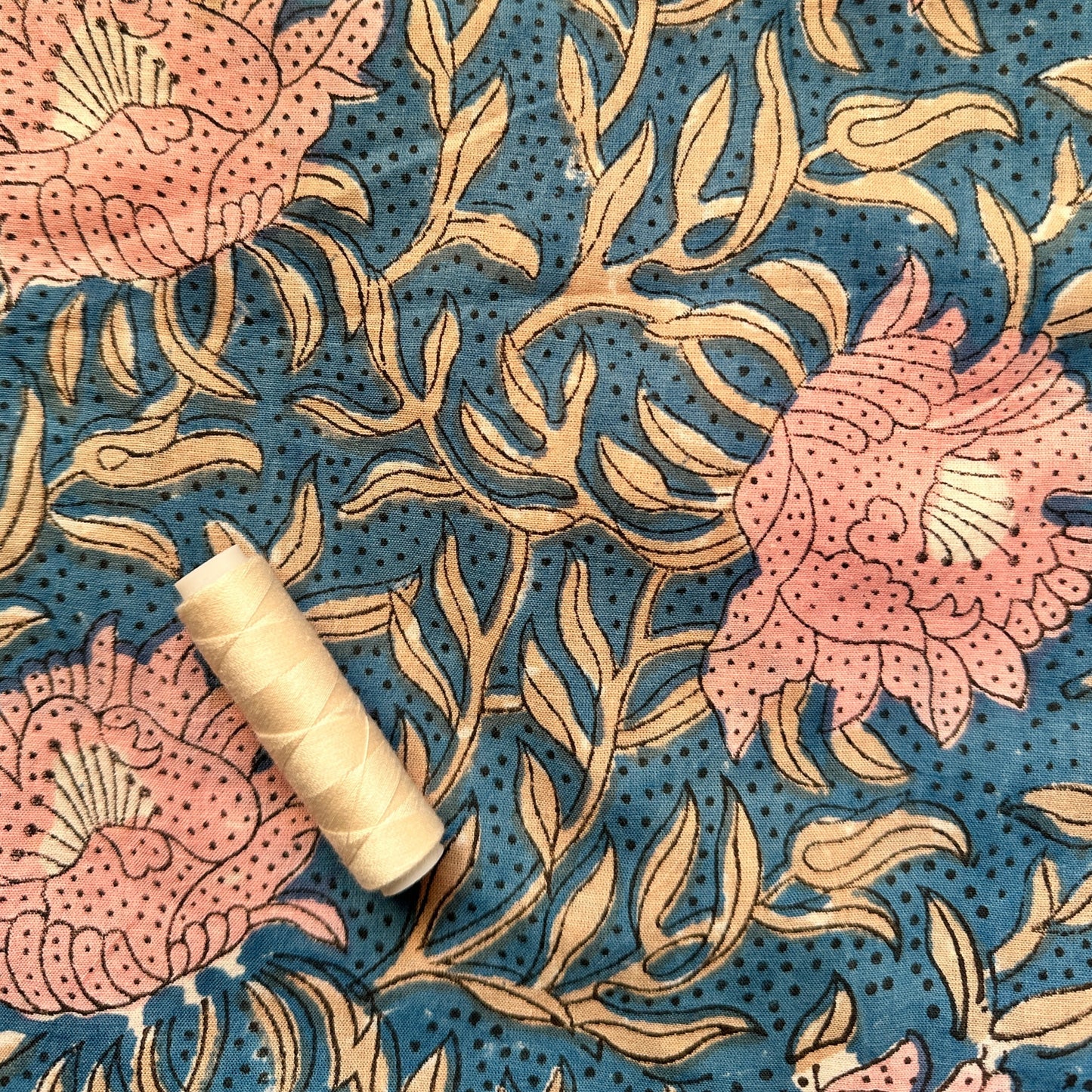 Auntie Can Dogswear Pink Flower on Blue Pattern