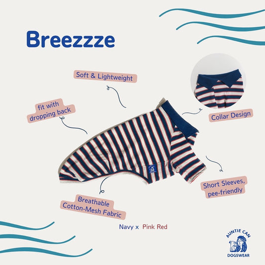 Breezzze Short Sleeves Mesh Dogswear - Navy x Pink Red